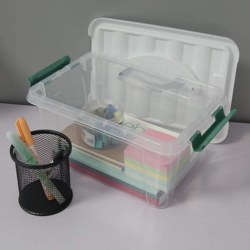 Gloreen 6 Quart Clear Storage Bins with Lid and Green Handle, Multipurpose Stackable Plastic Storage Latches Box/Containers, Set of 2 - Image 4